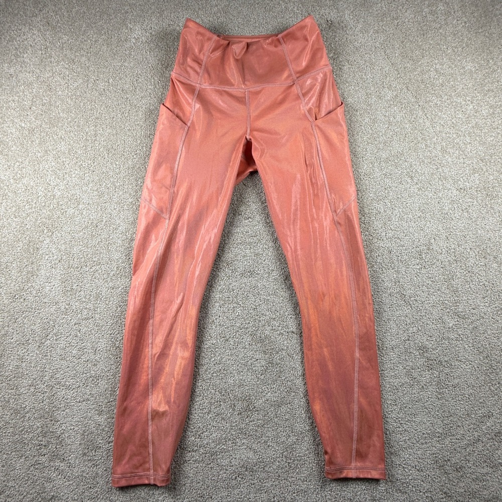 Fabletics Coral OrangeMetallic Shimmer High Waisted Pocket Leggings XS LG2150450